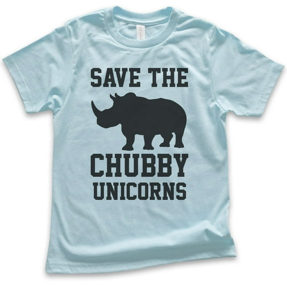 Kids Save The Chubby Unicorns T-shirt, Youth Kids Boy Girl T-Shirt, Funny Unicorn T-shirt, Rhinoceros Tee, Light Blue, Medium