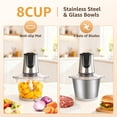 thumbnail image 4 of CUOCCO PRO 500W Food Processor, Electric Food Chopper with 2 Bowls (8 Cup+8 Cup), Meat Grinder for Vegetable, Baby Food, Salsa, Includes 2 Sets of Bi-Level Blades, 4 of 10