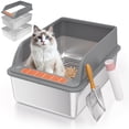 thumbnail image 1 of Bandeja higiénica Yoochee de acero inoxidable con tapa para gatos, 1 of 7