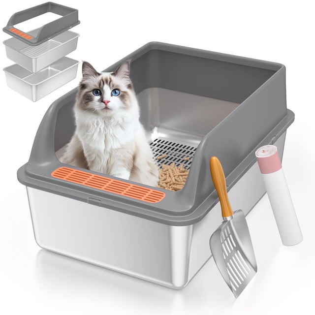 Bandeja higiénica Yoochee de acero inoxidable con tapa para gatos