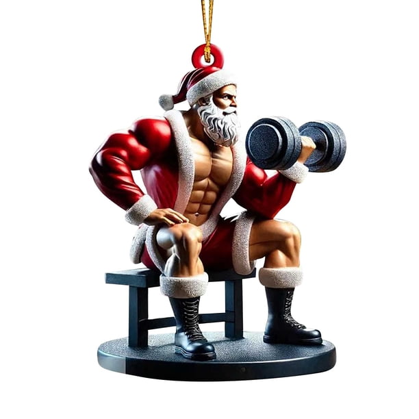 Pendientes Navideños Grandes Adornos Árbol Navideño Adornos Para Colaboradores Adornos Para Árbol Dos Collares Doble Impresión Santa Fitness Musculatura, Ornaments De Navidad Grandes Adornos