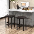 thumbnail image 3 of JWRWEFA 24 Inch Upholstered Bar Stools Set of 2, Counter Height Bar Stools with Solid Wood Legs, PVC Leather Padded Seat, Button Tufted Design, Footrest, for Kitchen Island & Bar, Brown & Black, 3 of 8