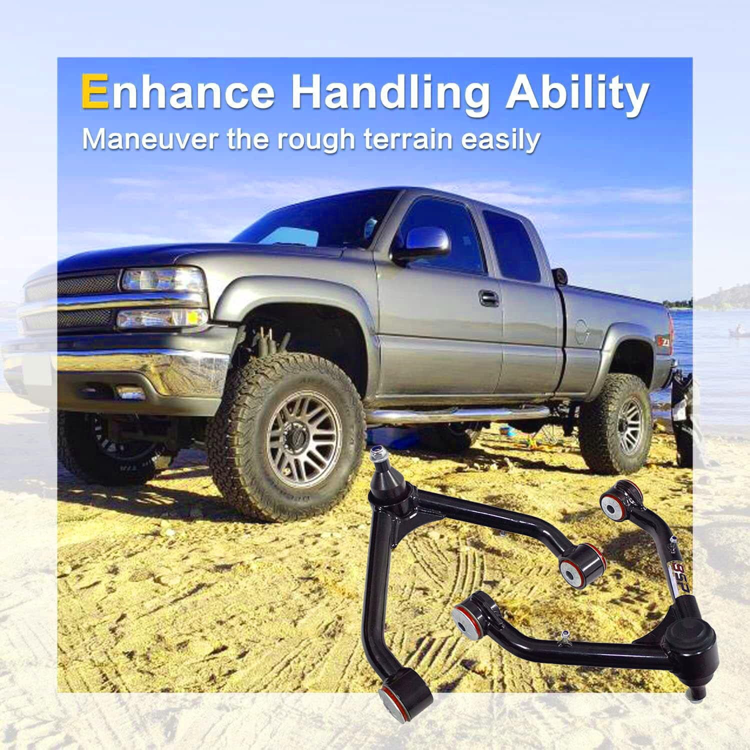 Front Upper Control Arms, 2-4" Lift Tubular Ball Joint Kit Compatible with 1999-2006 Silverado 1500 Sierra 4WD 4X4 RWD with 6-lug Wheels (Pair)