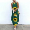 thumbnail image 2 of USSUMA Sundresses for Women Casual Summer Spaghetti Strap Irregular Hem Flowy Maxi Long Beach Dress Sunflower Print Plus Sun Dresses Sleeveless Halter Neck Dress Party Vacation, 2 of 4