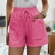 thumbnail image 2 of Pantalones cortos con cordón para mujer, pantalones cortos informales de cintura alta, sueltos, de pierna ancha, con cordones y bolsillos para verano, rojo rosa M, 2 of 6