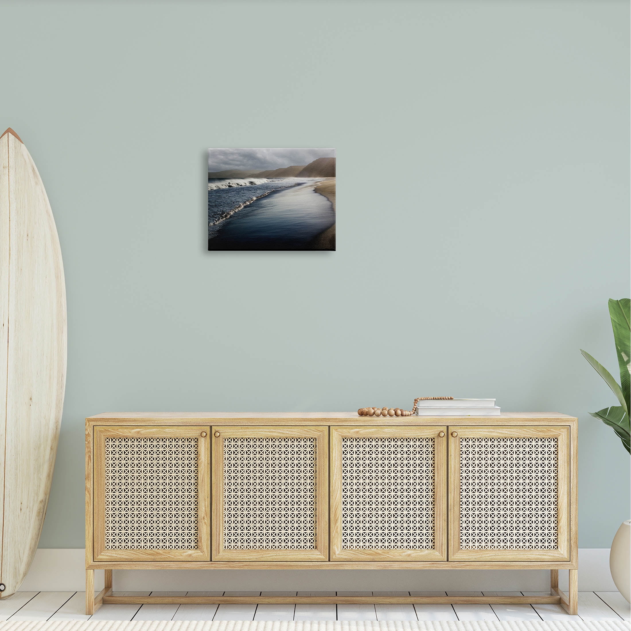 Beach Foam Rolling Waves Coastal Photograph Gallery Wrapped Canvas Print Wall Art