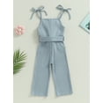 thumbnail image 2 of Kmbangi Kids Girls Jumpsuits Buttons Ruffles Sleeveless Solid Color Rib Knit Rompers Summer Casual Cami Playsuits with Belt, 2 of 8