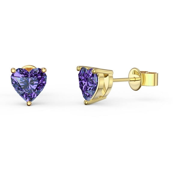 Paris Jewelry Heart Purple Amethyst Stud Earrings, 4 ct 18k Yellow Gold Gift for Women plated