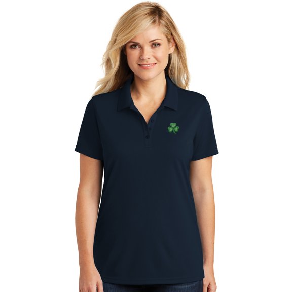 Womens Irish Shamrock Moisture-Wicking Polo Shirt, XL River Blue