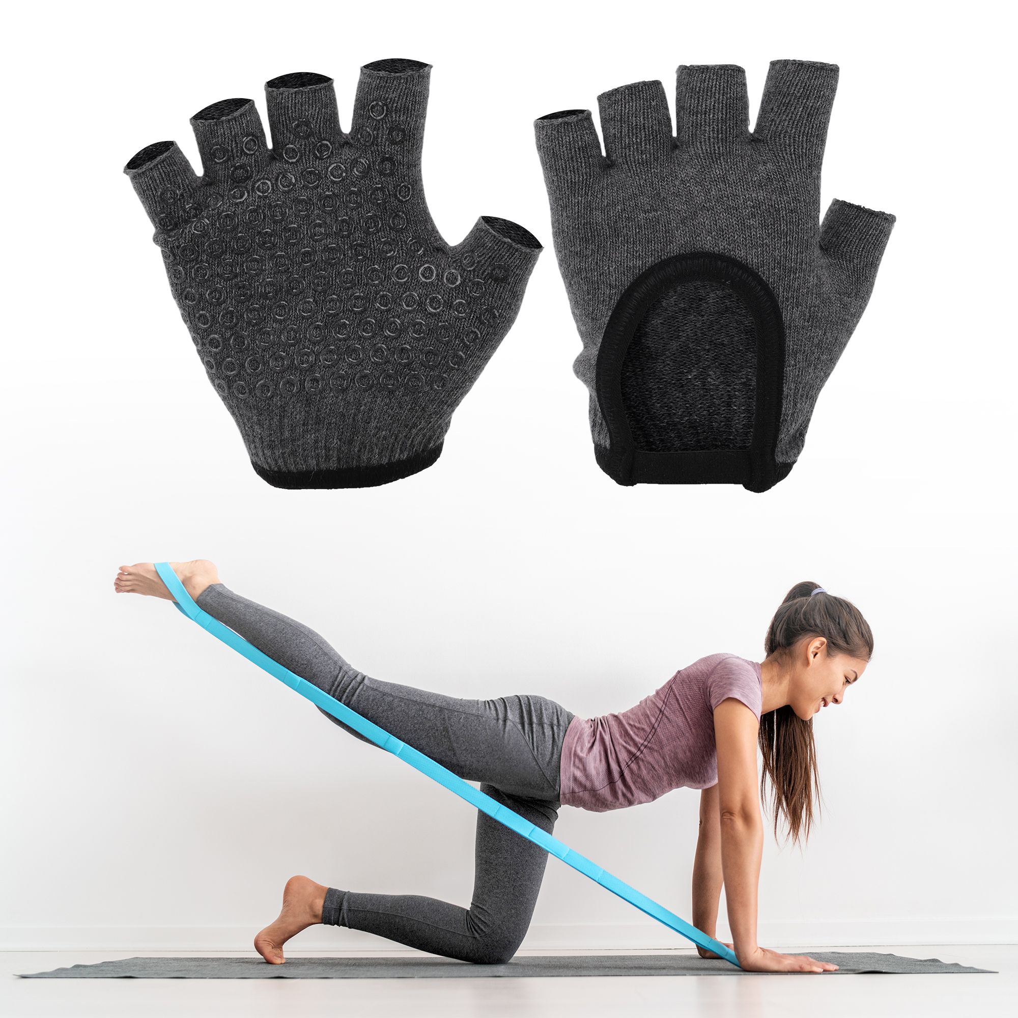 Unique Bargains Anti-slip Fingerless Yoga Gloves One Size Gray