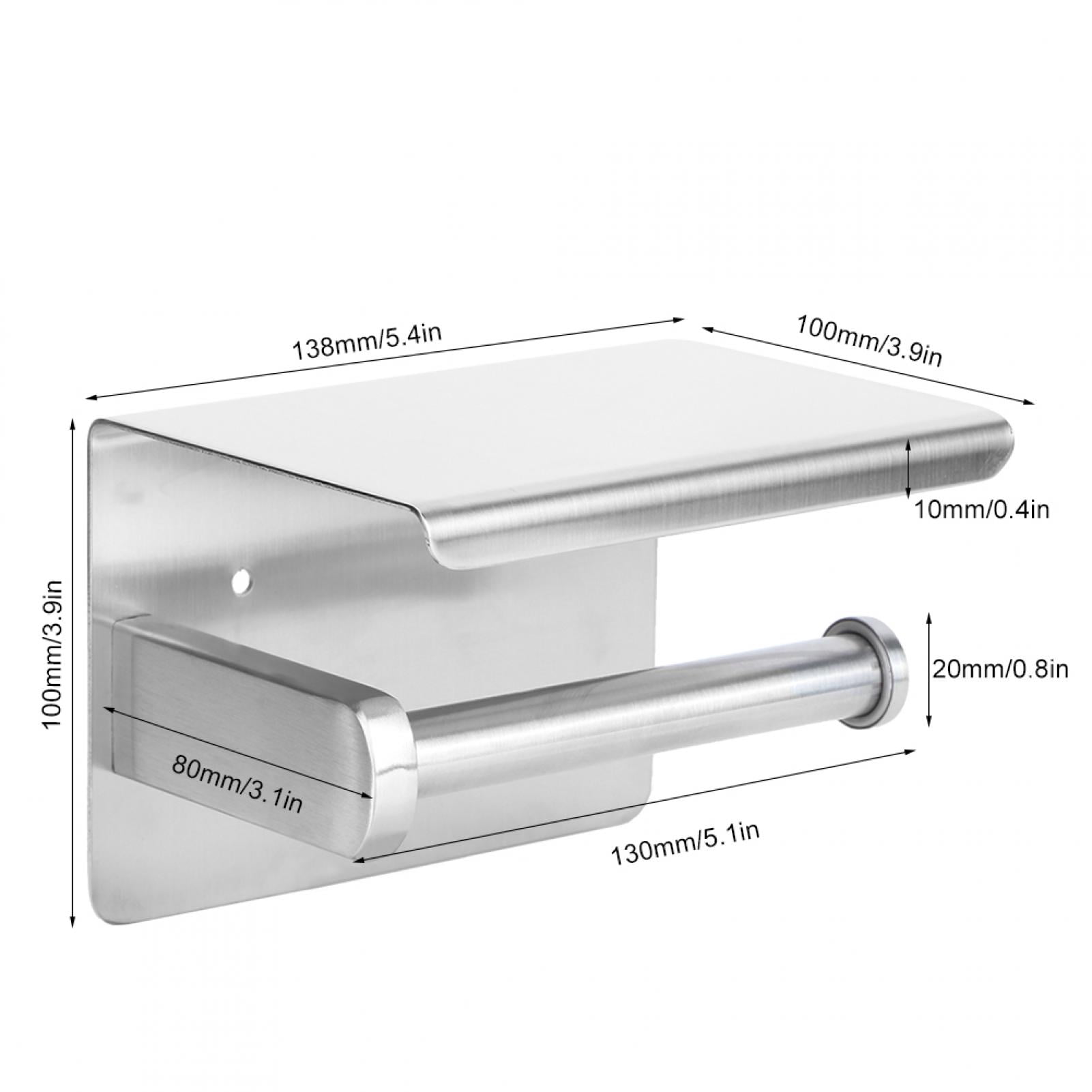 YAHHU Brushed Toilet Paper Holder Stainless Steel Tissue Paper Towel Rack with Phone Shelf, Modern Wall Mounted or Self Adhesive Roll Dispenser (5.91 inches / 15 cm)