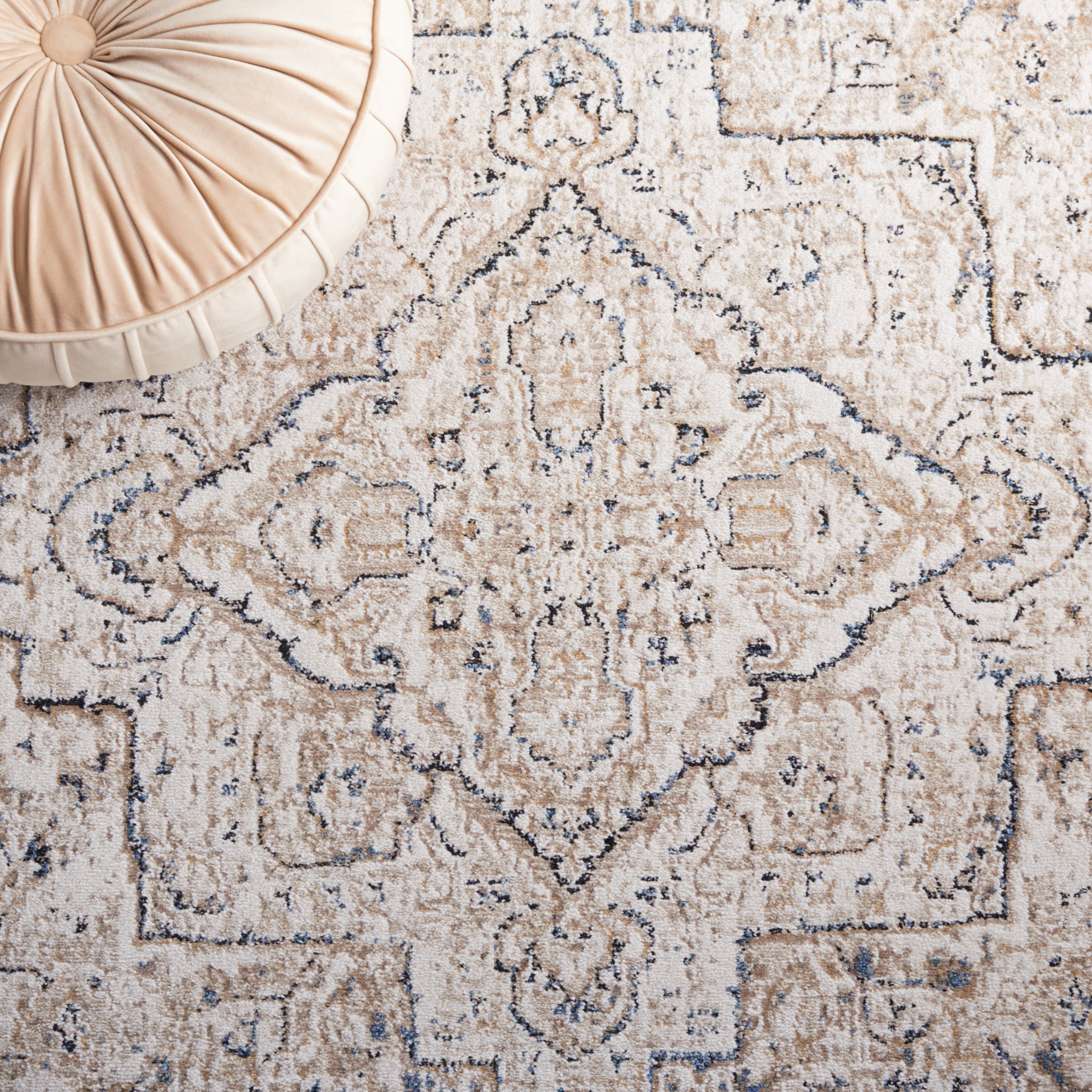 SAFAVIEH Vivaldi Marjory Medallion Area Rug, Ivory/Light Olive, 6'7" x 6'7" Round