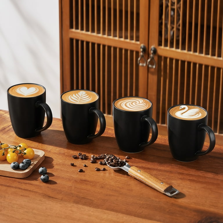 16Oz Coffee Mugs Set, 4 Pack Stoneware Coffee Mugs, Matte Black Coffee Cup  Set, Restaurant Mugs for Coffee, Tea, Cappuccino, Cocoa, Cereal