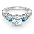 thumbnail image 2 of Gem Stone King 1.32 Cttw Sky Blue Aquamarine Swiss Blue Topaz and White Moissanite Engagement Ring for Women | 925 Sterling Silver | Gemstone Birthstone | Round 6MM and 3MM | Size 6, 2 of 4