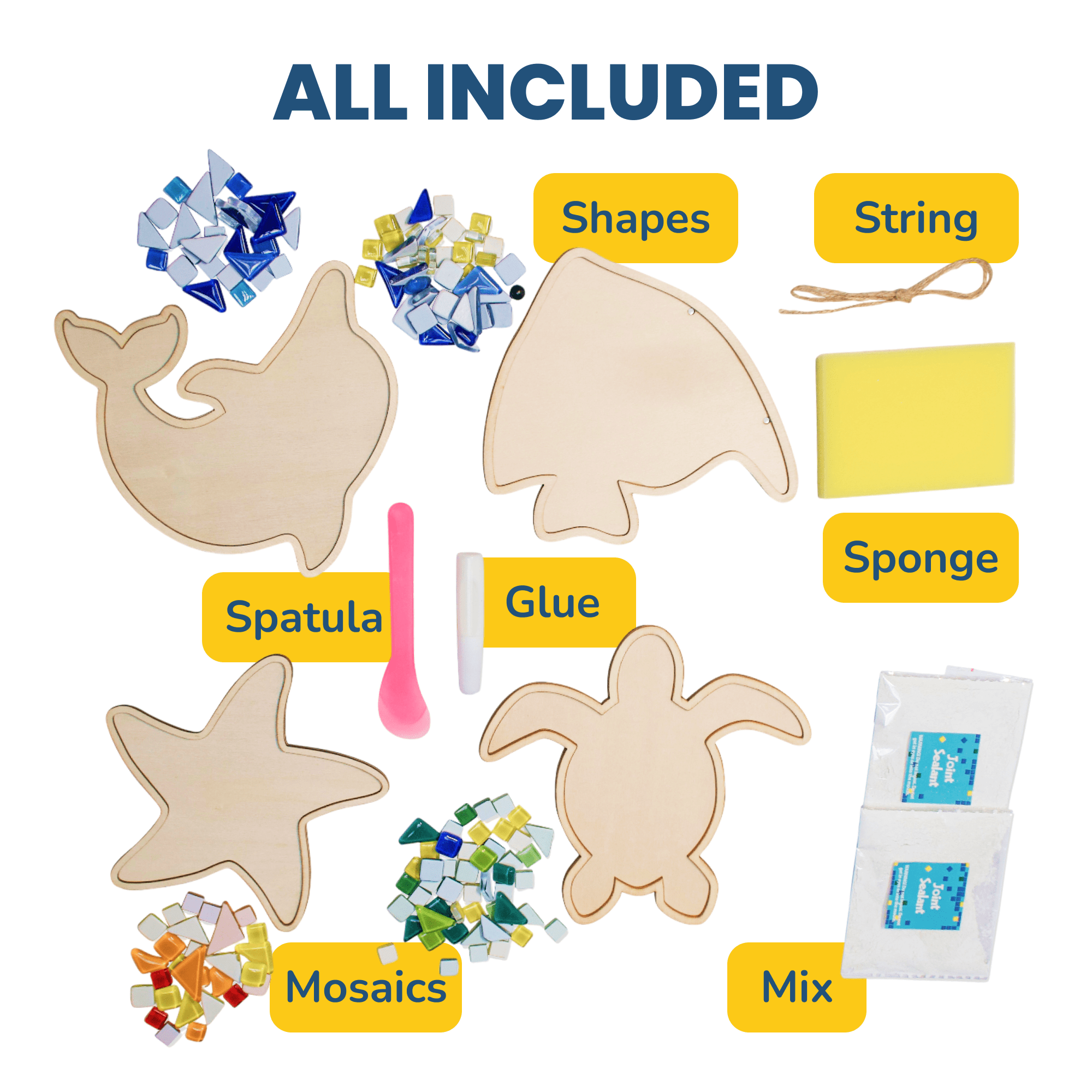 DIY Glass Mosaic Art Kit (Sea Creatures - 4pcs) - Includes Starfish, Fish, Turtle, & Dolphin