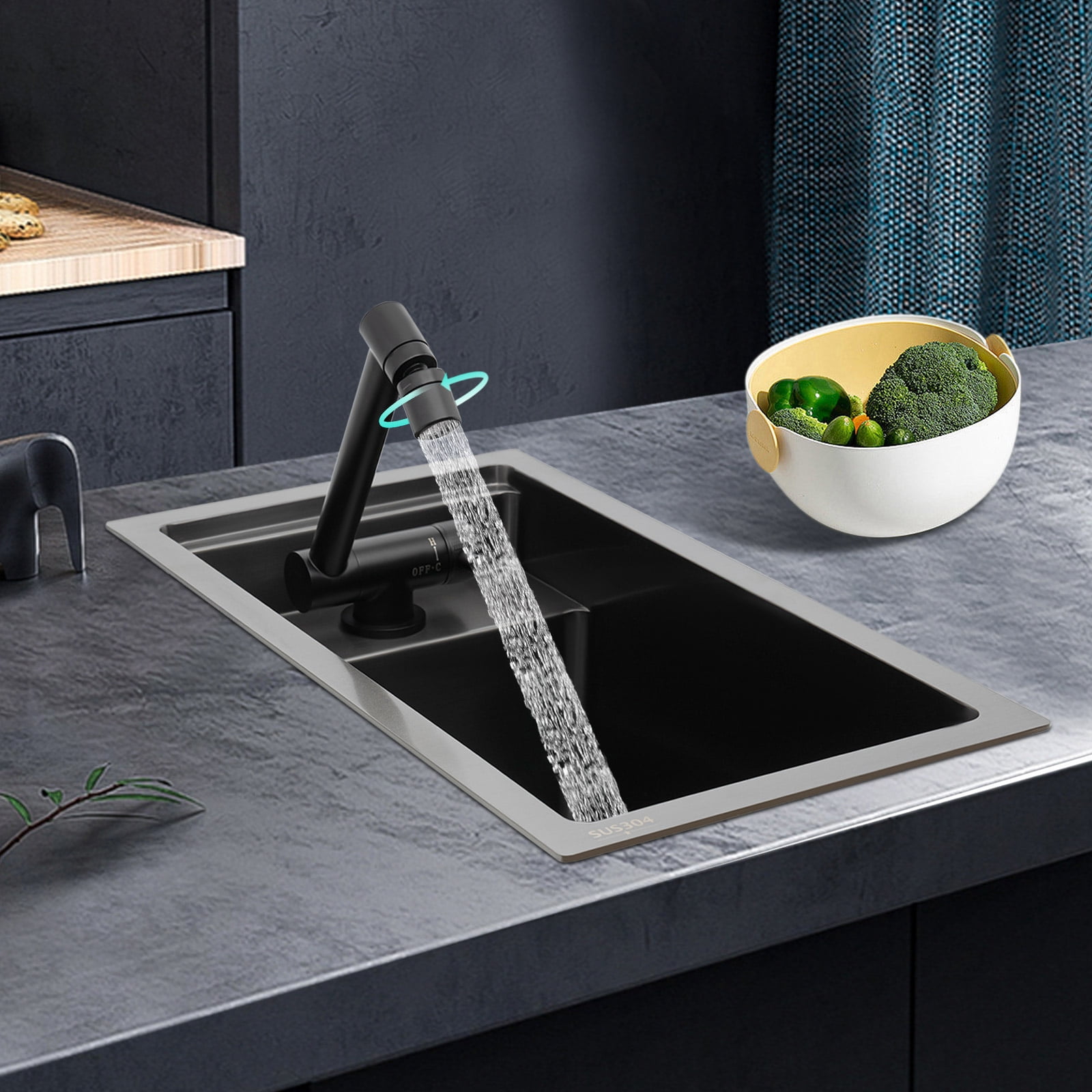 Stainless Steel Utility Sink Workstation Square Single Bowl Kitchen Bar Sink with Lid Faucet