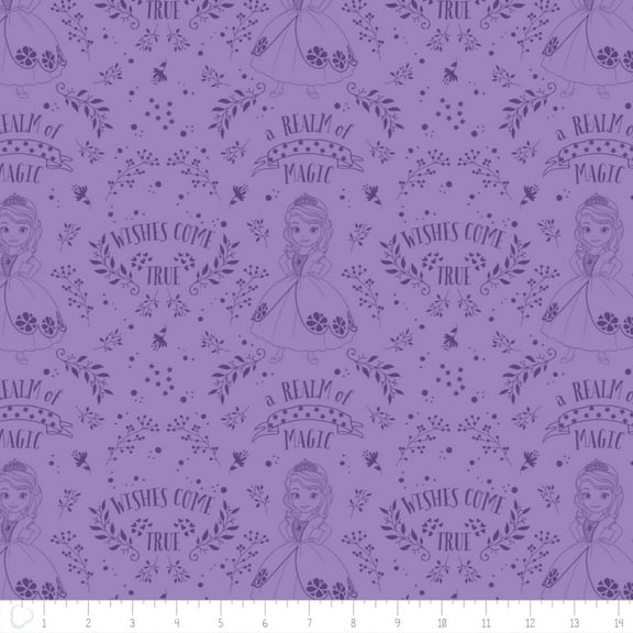 Disney Sofia The First Outline Toile Purple Camelot 100% Cotton Fabric By The Yard