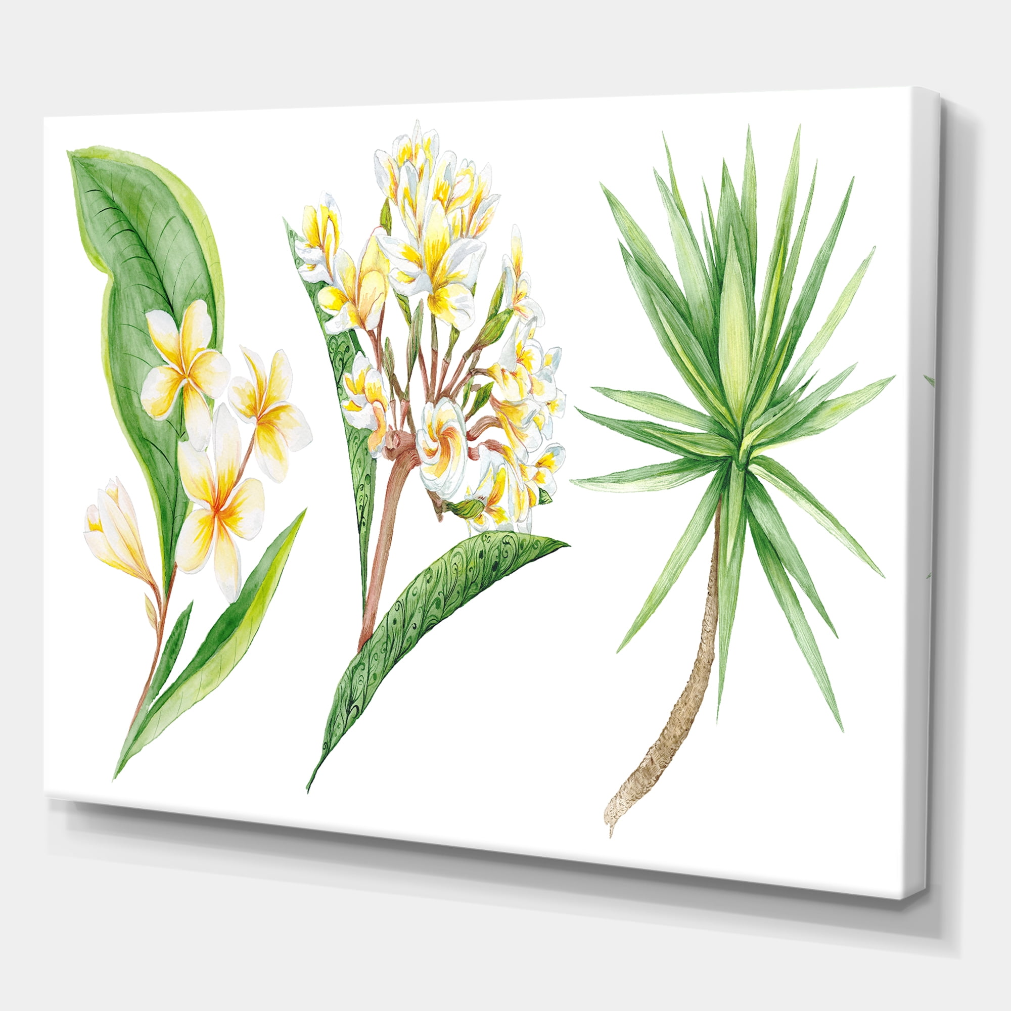 Designart ' Yellow Flowers and Tropical Foliage XII ' Traditional Canvas Wall Art Print