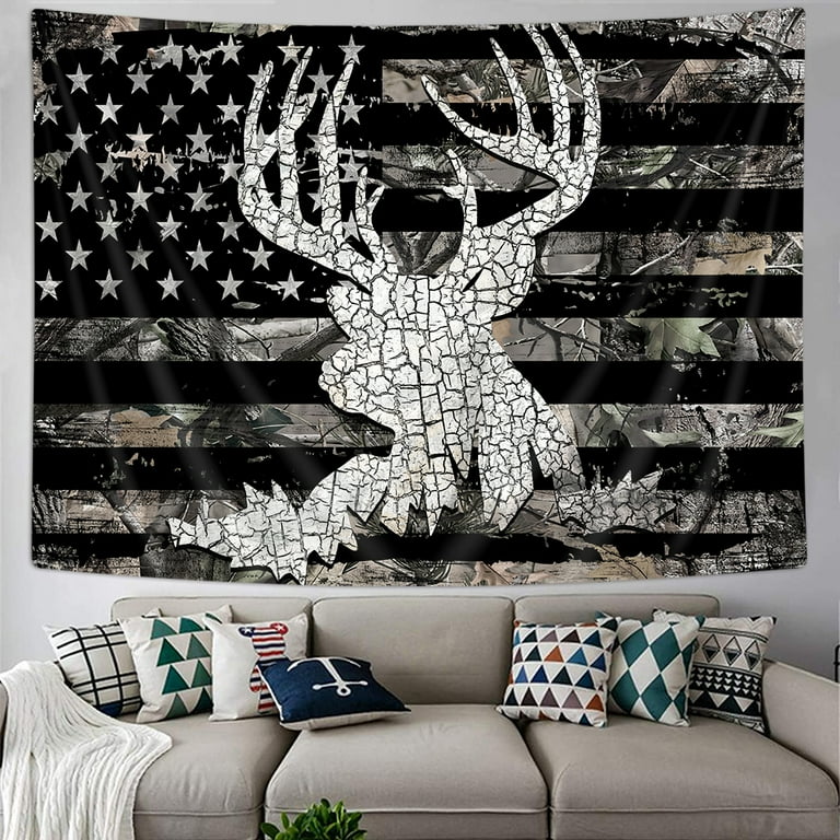 American Flag Deer Tapestry Camo Buck Elk USA Flags Countryside