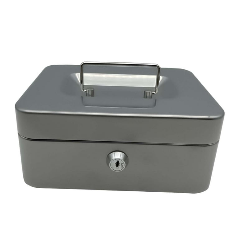 Cash Box with Slot Money Storage Box, Collection Holder, Keepsake Box with Top Handle Money Organizer Lockable Box for Adults Girls Boys Kids Gray