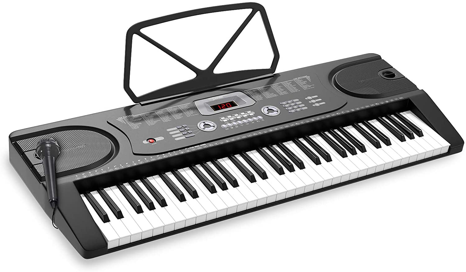 LAGRIMA LAG-710 61 Key Portable Electric Keyboard Piano with Built In Speakers Microphone Dual Power Supply Kid Adult LED Screen Music Sheet Stand for Beginner Black 