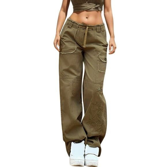Bmisegm Women High Waist Baggy Jeans Wide Leg Straight Demin Cargo Pants Casual Loose Pockets Trousers Y2K Jeans for Women AG XL