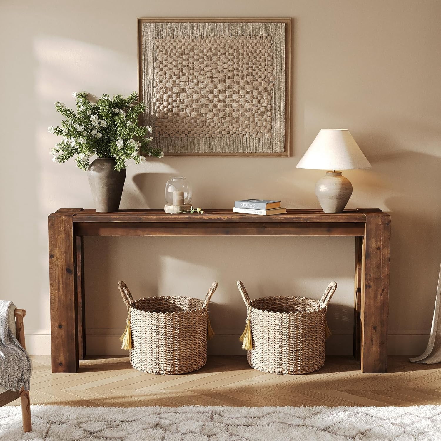 TRIBEWOOD 70.9" Console Tables for Entryway, Narrow Long Sofa Table for Living Room, Brown