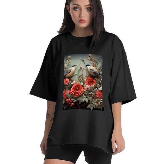 Plus Size Shirt for Women Black Tops for Women Short Sleeves Shirt for Women Birds4 T Shirt Crewneck Shirt for Women XS