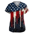 thumbnail image 2 of JoveMarine Women's V-Neck Short Sleeve Scrub Top with Pockets Independence Day Printed Work Blouse Spring Summer Casual Uniform for Daily Work Black L, 2 of 6