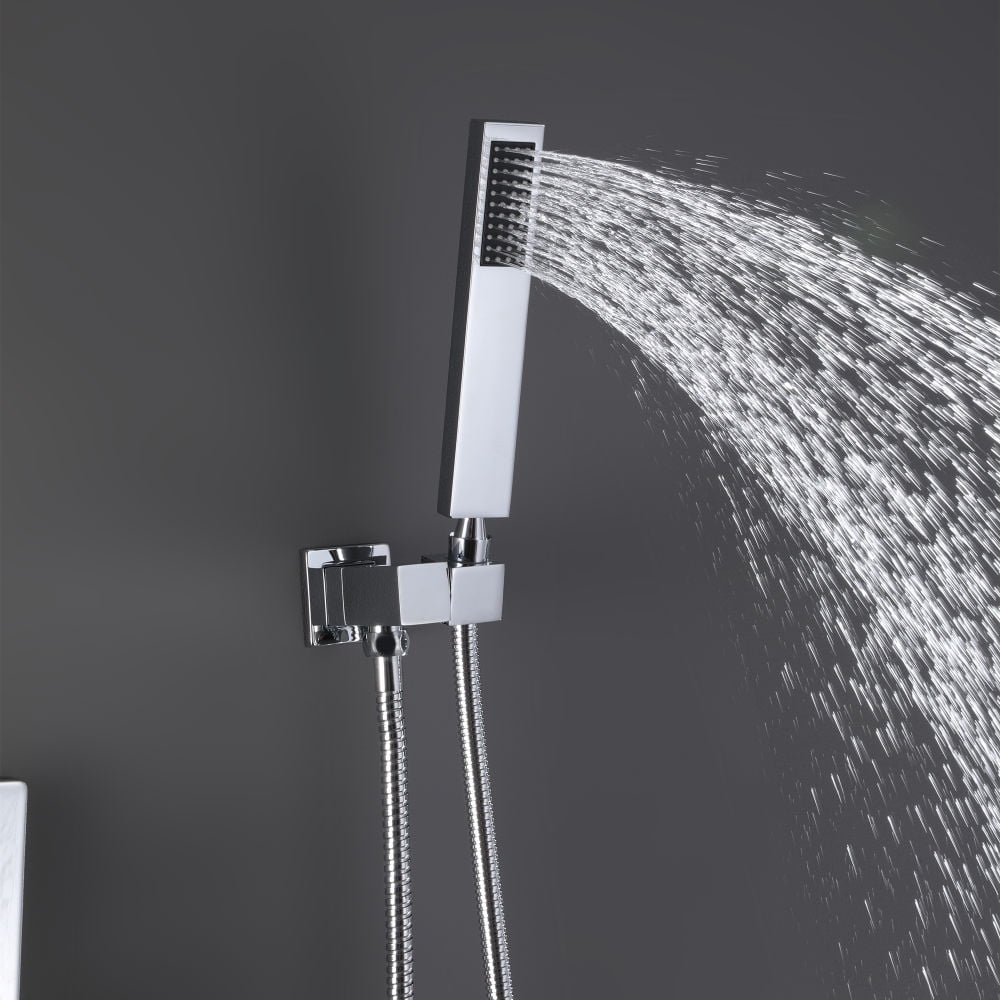 Kepooman 10" 3 Function Wall Mounted Square Rainfall Shower System with Rough-in Valve for Bathroom, Chrome