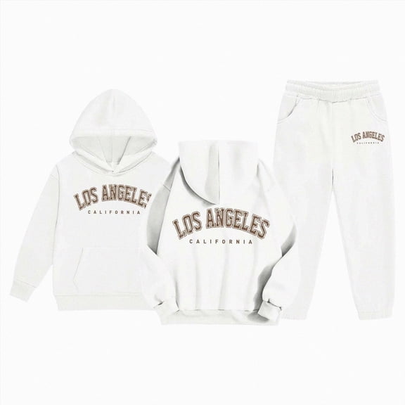 Kakishop Girls Activewear Jogger Sets 2 Print Graphic Pullover Hoodie Sweatshirt Sweatpants Sweatsuit Outfits (White,4-5 Years)