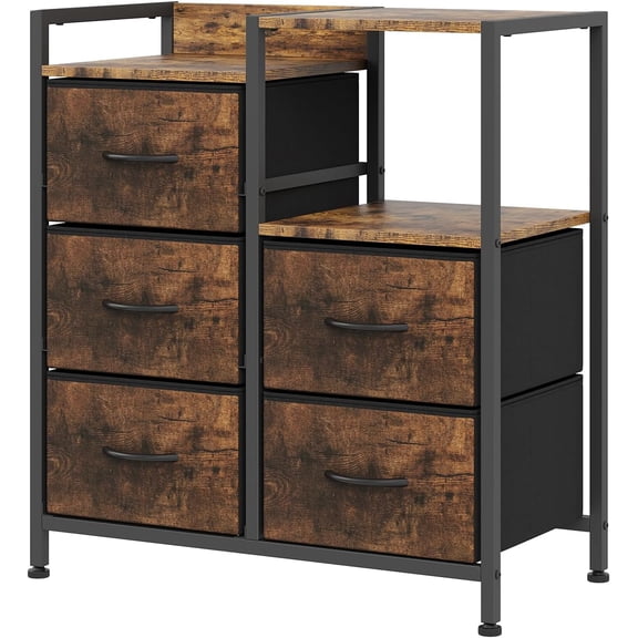 29.8-in H 5 Drawer Mobile File Cabinet with Open Storage Shelf Rolling Printer Stand for Home Office Brown
