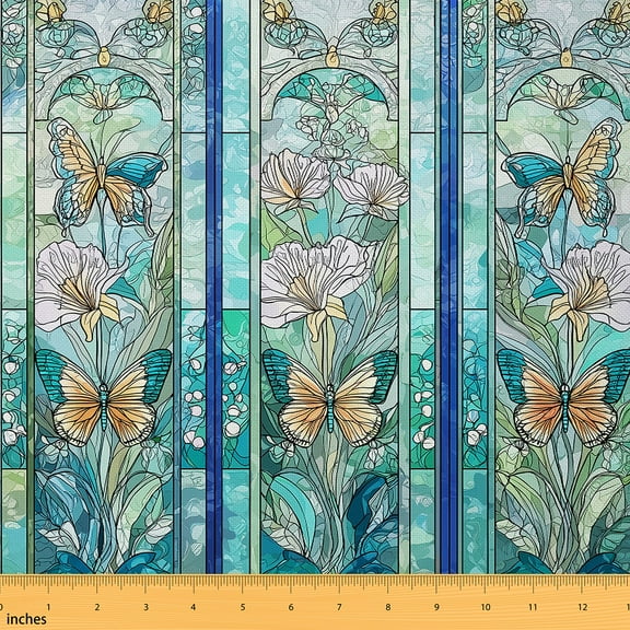 Homewish Turquoise Butterfly Fabric by the Yard 1 Yard for Female, Vintage French Bohemian Room Decor Fabric by the Yard, Mandala Flower Sewing Fabric, Luxury Bedroom Decor