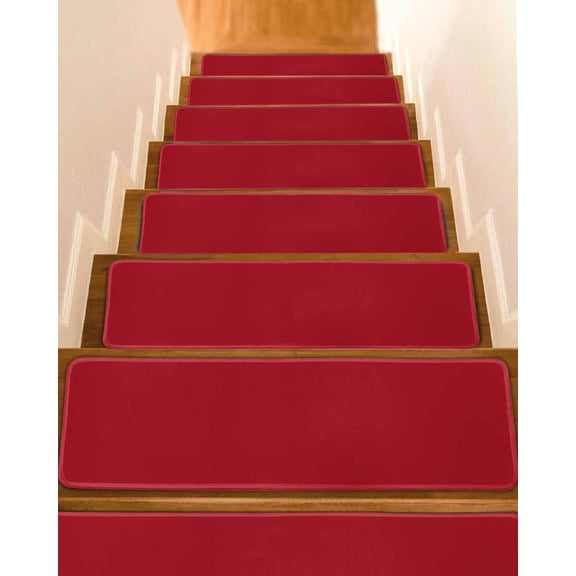 Pure Red Non-Slip Stair Treads for Wooden Steps, 7 Pack-8x30in Carpet Stair Mats with Adhesive Backing, Noise-Reducing Step Covers for Indoor Stairs, Easy to Install & Residue-Free