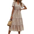 thumbnail image 2 of VISgogo Vestido Mujer, Patrones Estampados Escote en V Manga Corta de Una Pieza con Botones y Cordón para Verano, S/M/L/XL/XXL VISgogo moda, 2 of 4