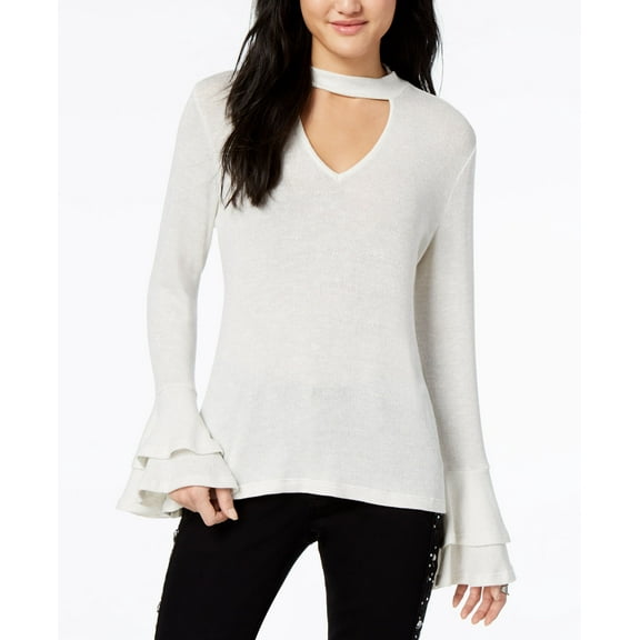 Lily Black Juniors Tiered Bell Sleeve Choker Top White M