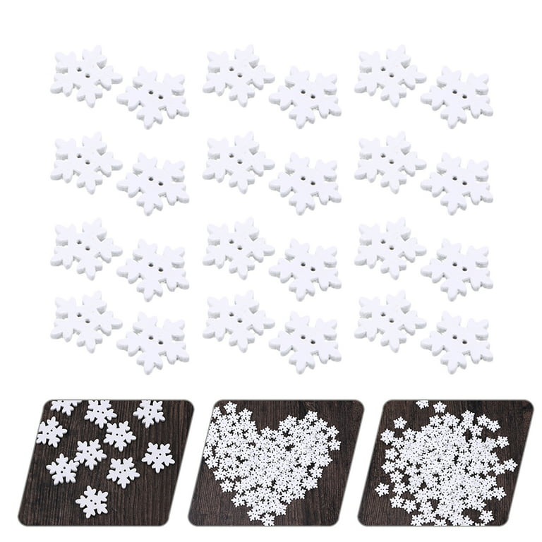 Frcolor Buttons Wooden White Snowflake Mini Snowflakes Holiday Embellishments 2 Hole Scrapbooking Sewing Woodenart Craft, Size: 0.71 x 0.71 x 0.2