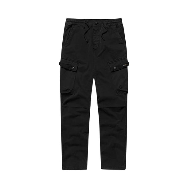 Puntoco Pantalones casuales largos para hombre Pantalones casuales de moda para hombre de color sólido con bolsillos con cremallera y cintura elástica largos