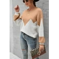 thumbnail image 3 of Drop Shoulder Color Block Sweater Beige Medium, 3 of 4