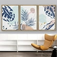 thumbnail image 3 of IDEA4WALL Framed Canvas Print Wall Art Set of 3 Pastel Blue Monstera & Palm Leaves Colorful Boho Wall Decor Abstract Geometric Plants Botanical Art Minimal Nordic Zen Artwork - Natural 16"x24"x3, 3 of 5