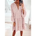 thumbnail image 2 of U.Vomade Nouveau Léopard Ample Mini Robe Femmes Casual Rose V Cou Manches Volant Parti Jupe Chemise Femmes Plage Robe Boho, 2 of 8