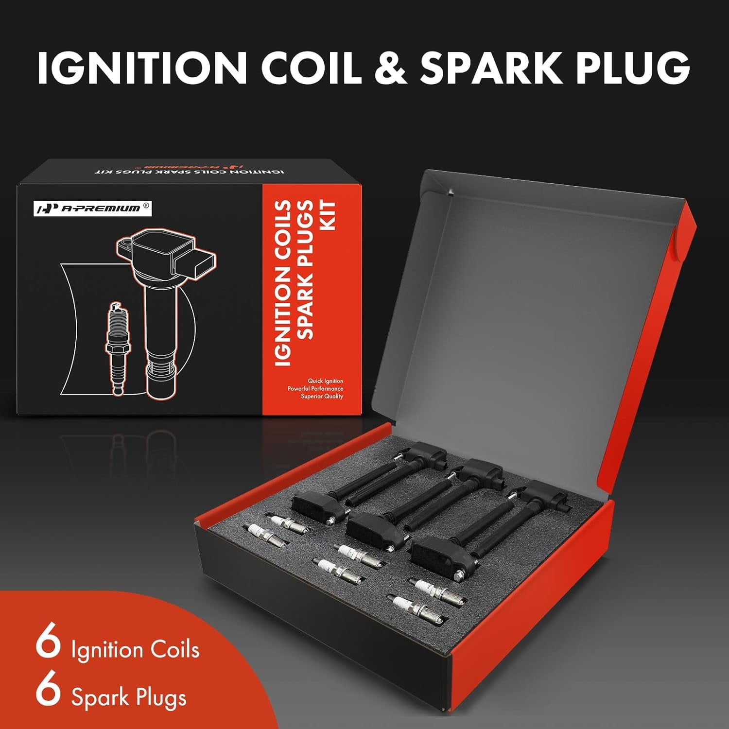A-Premium Set of 6 Ignition Coil Pack and Iridium Spark Plugs Compatible with Jeep Grand Cherokee 2016-2018 Wrangler Dodge Durango Chrysler Pacifica Ram 1500 V6 3.6L