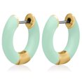 thumbnail image 6 of Gold Plated Colored Enamel Tube Style - Green ( Mint ) - Matte Huggie Hoop Hoop Earrings for Women, 6 of 6