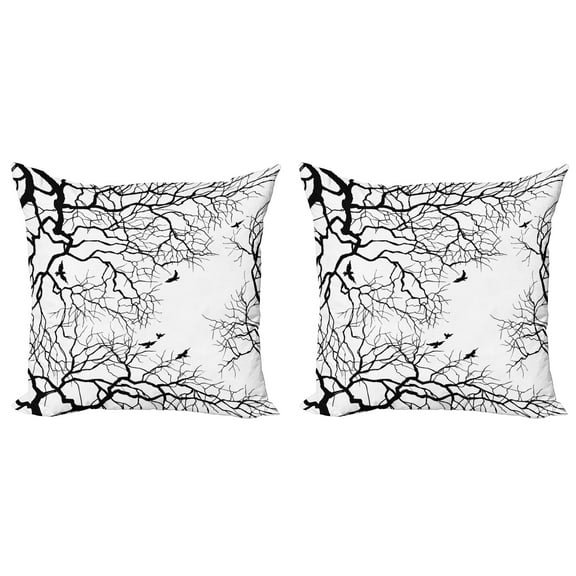 Ambesonne Nature Throw Pillow Cover 2 Pack, Twiggy Tree Branches, 24", Black and White