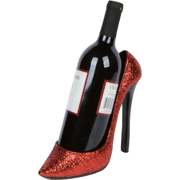 8.5" x 7"H High Heel Wine Bottle Holder - Stylish Conversation Starter Wine Rack By Hilarious Home (Red Glitter)