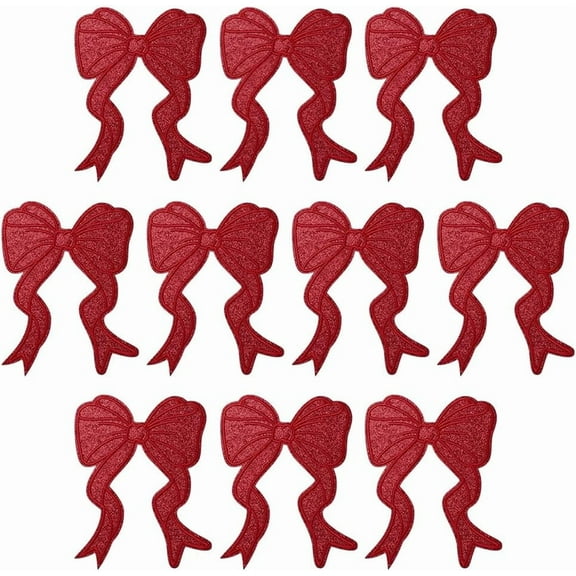 10pcs Glitter Iron on Patches Red Bowknot Patch Sew on Applique Sweatshirt Embroidered Patch Cute Bowknot Decorative Patches Accessories for Clothing Jackets Hat Bag Repair Decor