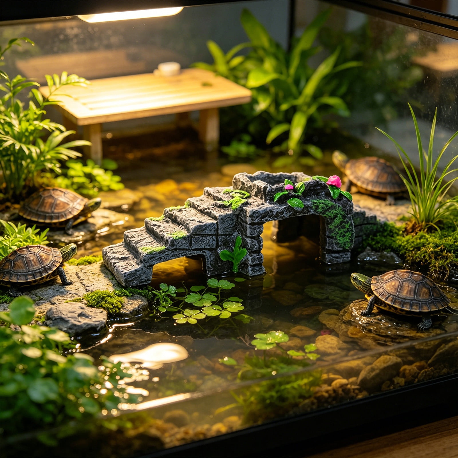 Cififendec Artificial Tree House Cave, Realistic Resin Reptile Hideout Ornament, Moss Rock Basking Cave for Turtle Tank Landscaping Terrarium Rest Spots