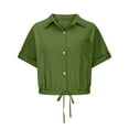 thumbnail image 4 of WREESH Womens Cropped Button Down Shirt Linen Drawstring Waist Short Sleeve Casual Loose Top, 4 of 6