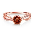 thumbnail image 2 of Gem Stone King 18K Rose Gold Plated Silver Ring Round Garnet and Moissanite (1.08 Cttw) (Size 8), 2 of 4
