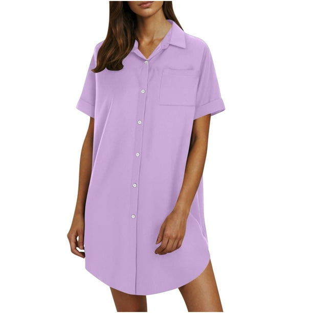 Mini Falda de Algodón con Pantalones Cortos Botón de Verano Hasta Vestido de Camisa con Cuello, 60% Algodón 40% Lino Mini Vestido, Lavado a Mano Desgaste Casual